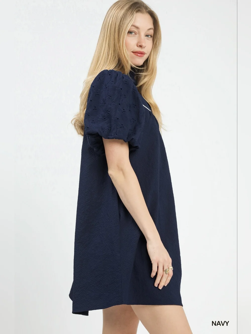 Umgee Puff Sleeve Textured Babydoll Dress - Picture 2 of 7